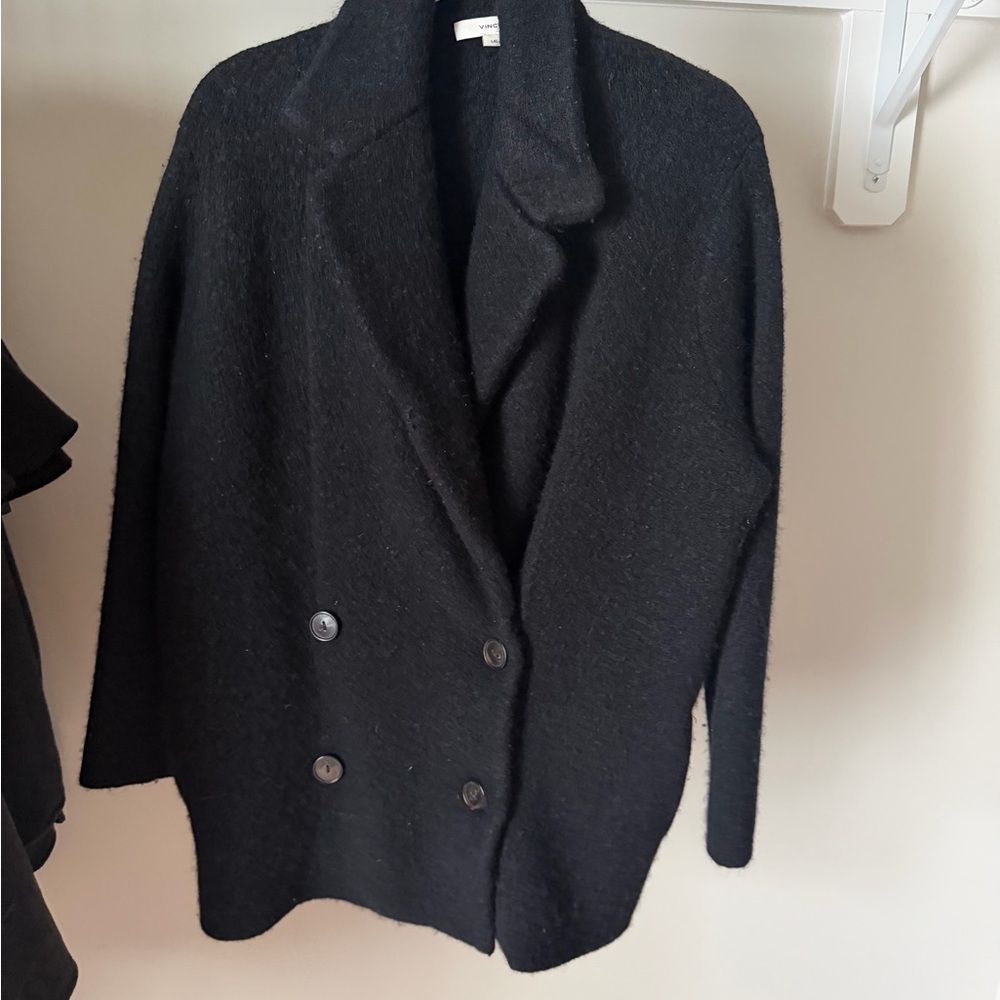 Vince Women's Black Double-Breasted Wool Boucle Coat Jacket — Size Large